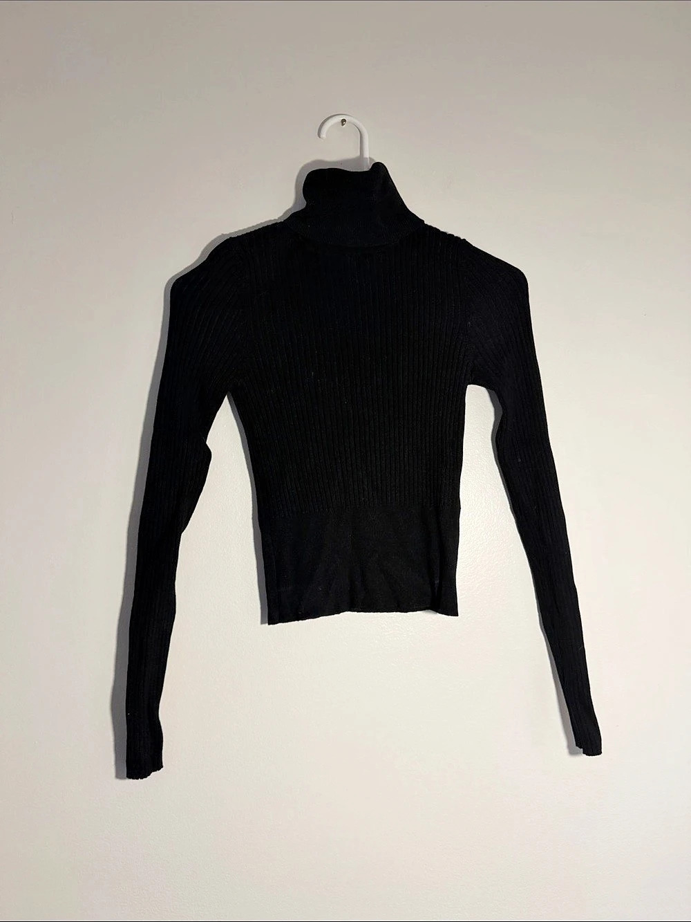 Zara Ribbed Knit Cropped Turtleneck Sweater Black Small